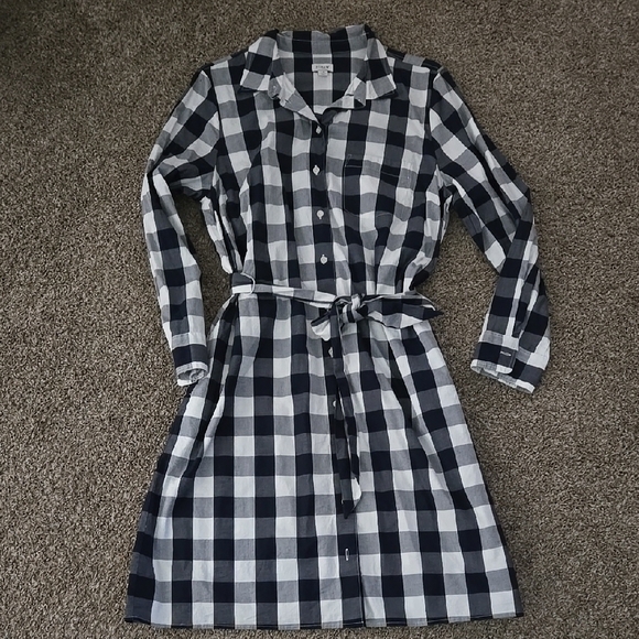 J. Crew Dresses & Skirts - Navy and White Checkered Shirt Dress